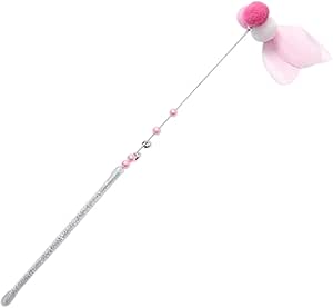 TaraPet Pompom Feather Bell Interactive Cat Wand Teaser Toy (Pink)