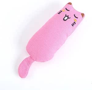 TaraPet Bite Resistant Catnip Plush Pillow Thumb Shape Teeth Grinding Pet Interactive Cloth Toy for Cats (Pink)