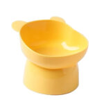 TaraPet Bear Cat Food Bowl Tilted Elevated Cat Bowls Cute Cat Anti Vomit Food Bowl Neck Guard Cat Feeder 15 Degree Raised Anti Tip Pet Bowl for Water and Protecting Spine (Yellow)