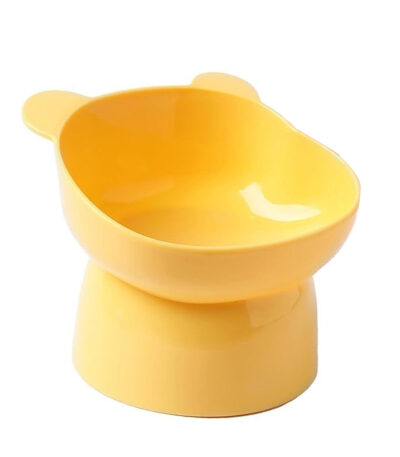 TaraPet Bear Cat Food Bowl Tilted Elevated Cat Bowls Cute Cat Anti Vomit Food Bowl Neck Guard Cat Feeder 15 Degree Raised Anti Tip Pet Bowl for Water and Protecting Spine (Yellow)