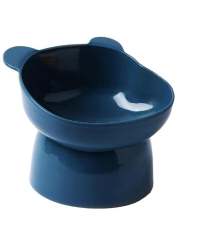 TaraPet Bear Cat Food Bowl Tilted Elevated Cat Bowls Cute Cat Anti Vomit Food Bowl Neck Guard Cat Feeder 15 Degree Raised Anti Tip Pet Bowl for Water and Protecting Spine (Blue)