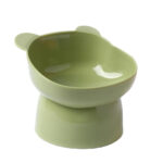 TaraPet Bear Cat Food Bowl Tilted Elevated Cat Bowls Cute Cat Anti Vomit Food Bowl Neck Guard Cat Feeder 15 Degree Raised Anti Tip Pet Bowl for Water and Protecting Spine (Green)