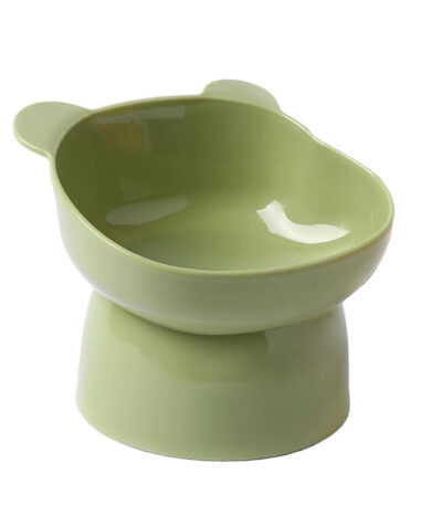 TaraPet Bear Cat Food Bowl Tilted Elevated Cat Bowls Cute Cat Anti Vomit Food Bowl Neck Guard Cat Feeder 15 Degree Raised Anti Tip Pet Bowl for Water and Protecting Spine (Green)