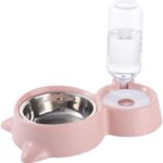 TaraPet Food and Water Feeder Bowls with Automatic Water Bottle with Stainless Bowl (Pink)