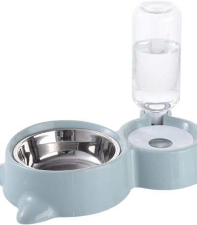 TaraPet Food and Water Feeder Bowls with Automatic Water Bottle with Stainless Bowl (Turquoise)