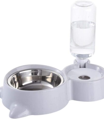 TaraPet Food and Water Feeder Bowls with Automatic Water Bottle with Stainless Bowl (Gray)