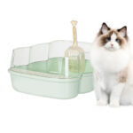 easy-clean litter box with high-sided potty for cats (Green