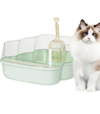 easy-clean litter box with high-sided potty for cats (Green