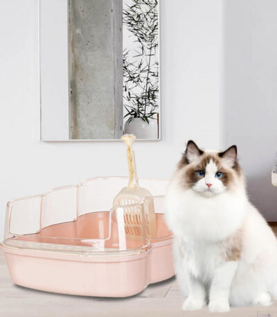 easy-clean litter box with high-sided potty for cats (Pink