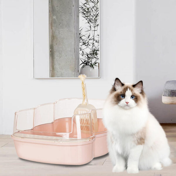 easy-clean litter box with high-sided potty for cats (Pink