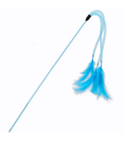 TaraPet Elastic Tassel Teasing Long Handle with Feather Interactive Cat Toy (Blue)