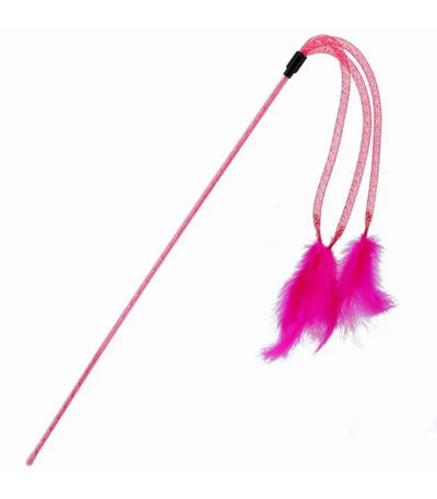 TaraPet Elastic Tassel Teasing Long Handle with Feather Interactive Cat Toy (Pink)