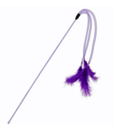 TaraPet Elastic Tassel Teasing Long Handle with Feather Interactive Cat Toy (Purple)