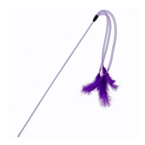 TaraPet Elastic Tassel Teasing Long Handle with Feather Interactive Cat Toy (Purple)