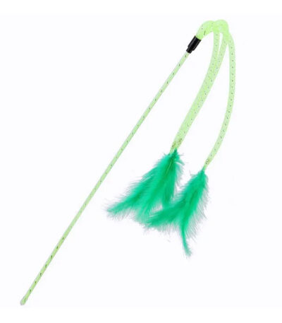 TaraPet Elastic Tassel Teasing Long Handle with Feather Interactive Cat Toy (Green)