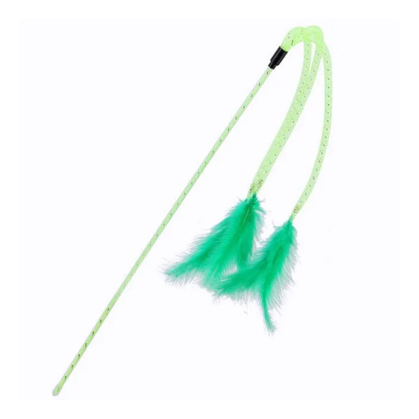 TaraPet Elastic Tassel Teasing Long Handle with Feather Interactive Cat Toy (Green)