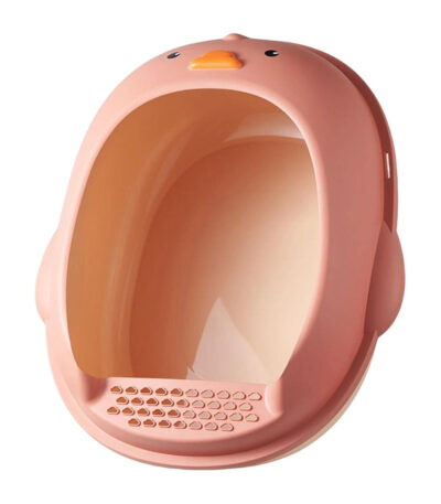 TaraPet Duck Shape Cat Litter Box Semi Enclosed Anti Splashing Easy Cleaning Durable Cat Potty Pan Kitten Sandbox Pet Bedpan (Pink