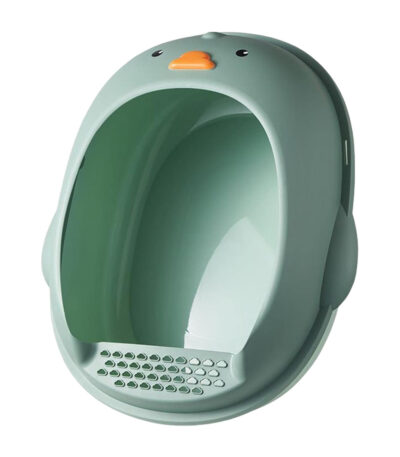 TaraPet Duck Shape Cat Litter Box Semi Enclosed Anti Splashing Easy Cleaning Durable Cat Potty Pan Kitten Sandbox Pet Bedpan (Green