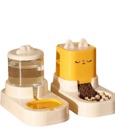 TaraPet 2pcs Cartoon Design Pet Water Feeder Dispenser 1800ml Water Dispenser + 2200ml Feeder Automatic Cat Feeding Station Automatic Cat Feeder and Water Dispenser for Indoor Cats (Yellow)