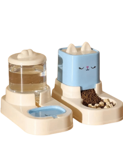 TaraPet 2pcs Cartoon Design Pet Water Feeder Dispenser 1800ml Water Dispenser + 2200ml Feeder Automatic Cat Feeding Station Automatic Cat Feeder and Water Dispenser for Indoor Cats (Blue)