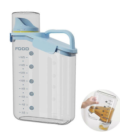 Airtight Plastic Dog Food Storage Bucket With Measuring Cup And Handle Design (Blue