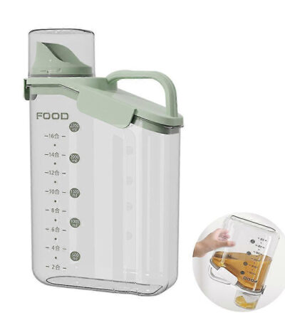 Airtight Plastic Dog Food Storage Bucket With Measuring Cup And Handle Design (Green