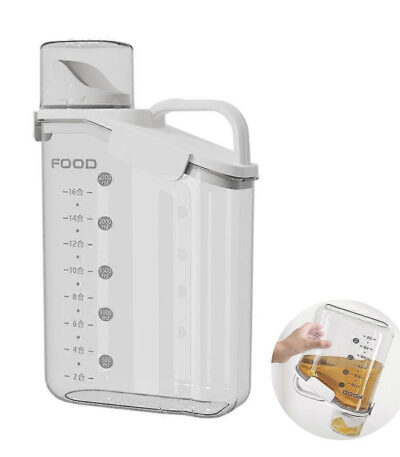 Airtight Plastic Dog Food Storage Bucket With Measuring Cup And Handle Design (White