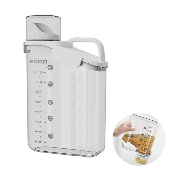 Airtight Plastic Dog Food Storage Bucket With Measuring Cup And Handle Design (White