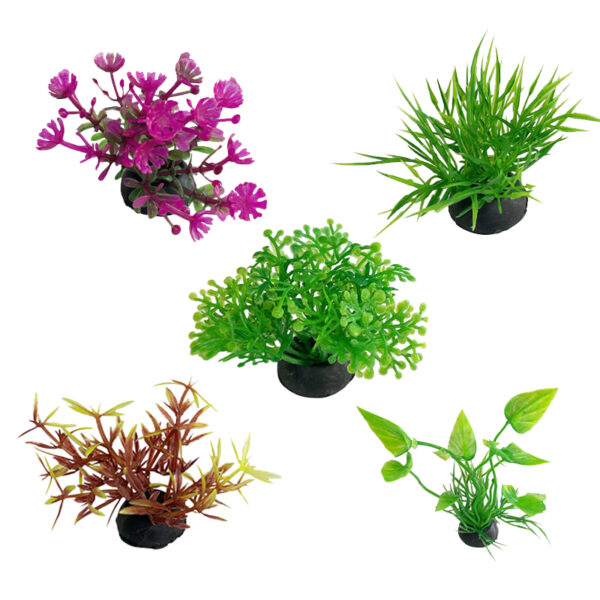 Tankii Aquarium Artificial Plant Bush Leaf Mixed Design
