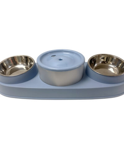 TaraPet Round Automatic Water Dispenser Cat Bowl Set with Dual Stainless Steel Bowls