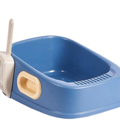 TaraPet Cat Litter Tray with Litter Spoon Cat Cleaning Bath Basin Deep Toilet for Kittens (Blue)