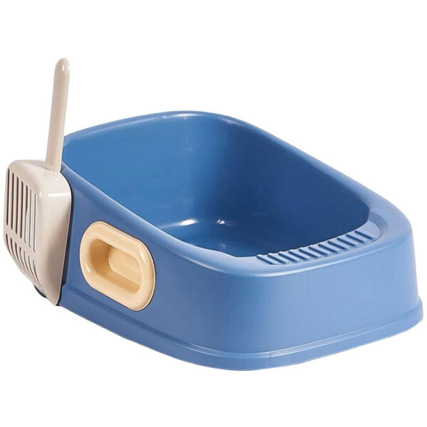 TaraPet Cat Litter Tray with Litter Spoon Cat Cleaning Bath Basin Deep Toilet for Kittens (Blue)