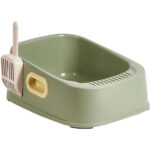 TaraPet Cat Litter Tray with Litter Spoon Cat Cleaning Bath Basin Deep Toilet for Kittens (Green)