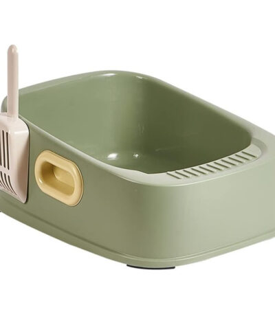 TaraPet Cat Litter Tray with Litter Spoon Cat Cleaning Bath Basin Deep Toilet for Kittens (Green)