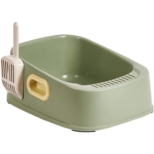 TaraPet Cat Litter Tray with Litter Spoon Cat Cleaning Bath Basin Deep Toilet for Kittens (Green)