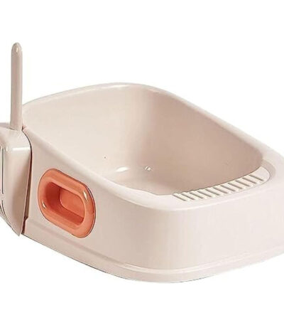 TaraPet Cat Litter Tray with Litter Spoon Cat Cleaning Bath Basin Deep Toilet for Kittens (Pink)