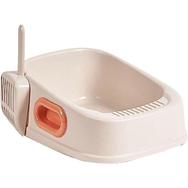 TaraPet Cat Litter Tray with Litter Spoon Cat Cleaning Bath Basin Deep Toilet for Kittens (Pink)