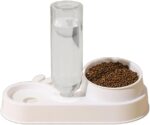 TaraPet Automatic Cats Food Bowl 2 in 1 Pet Food Feeders with Automatic Water Bottle Bowl Double Bowl (White)