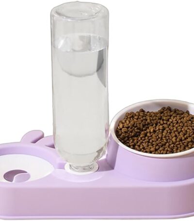TaraPet Automatic Cats Food Bowl 2 in 1 Pet Food Feeders with Automatic Water Bottle Bowl Double Bowl (Purple)