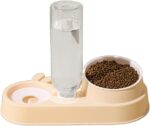TaraPet Automatic Cats Food Bowl 2 in 1 Pet Food Feeders with Automatic Water Bottle Bowl Double Bowl (Beige)
