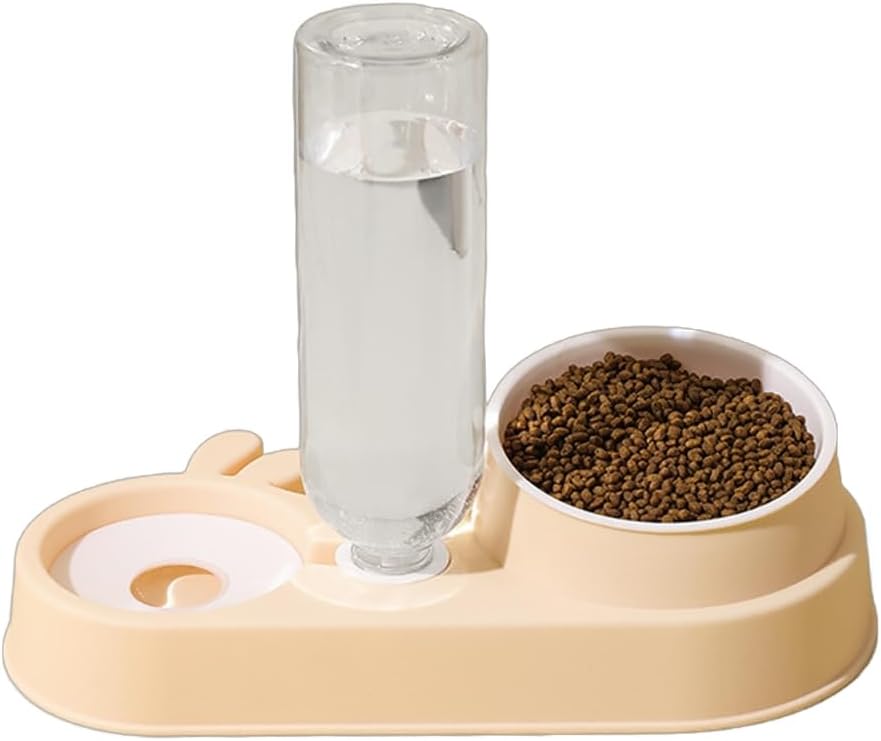 TaraPet Automatic Cats Food Bowl 2 in 1 Pet Food Feeders with Automatic Water Bottle Bowl Double Bowl (Beige) TaraPet Automatic Cats Food Bowl 2 in 1 Pet Food Feeders with Automatic Water Bottle Bowl Double Bowl (Beige)