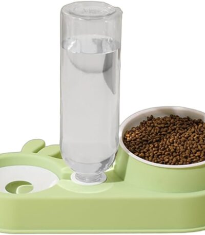 TaraPet Automatic Cats Food Bowl 2 in 1 Pet Food Feeders with Automatic Water Bottle Bowl Double Bowl (Green)