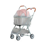 TaraPet Four Wheeled Pet Stroller Dog Carrier with Storage Basket Dog Stroller Luxury 4 Wheels Pet for Dog Pink Color