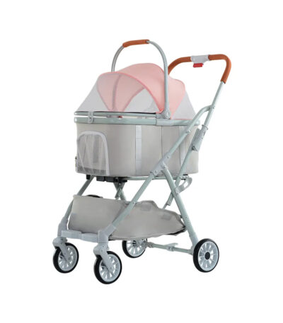 TaraPet Four Wheeled Pet Stroller Dog Carrier with Storage Basket Dog Stroller Luxury 4 Wheels Pet for Dog Pink Color