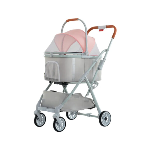 TaraPet Four Wheeled Pet Stroller Dog Carrier with Storage Basket Dog Stroller Luxury 4 Wheels Pet for Dog Pink Color