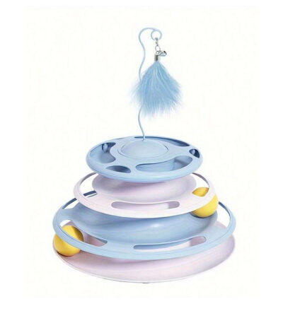 TaraPet UFO Shape With Double Layer Rotating Disc Treat Dispenser Toy for Cats (Blue)