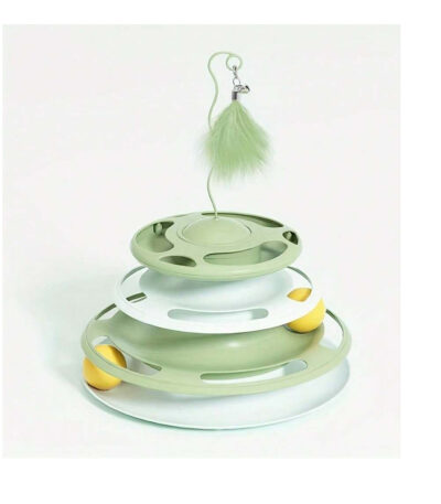 TaraPet UFO Shape With Double Layer Rotating Disc Treat Dispenser Toy for Cats (Green)