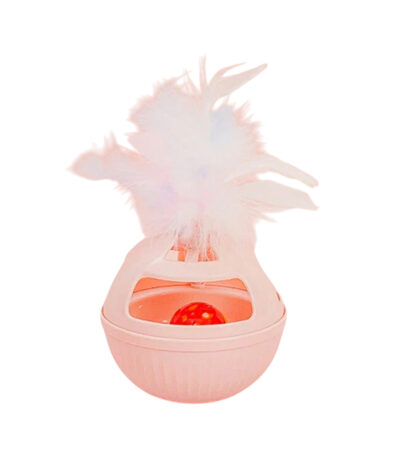 TaraPet Cat Educational Teasing Toys Rotating Track Slow Belt Feather Bells Orbicular Cat Stick Of The Tumbler Pet Supplies (Pink)