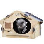 TaraPet Wooden Cat House Easily Assembled Cat Hiding Place With Roof Kitty Cave with Scratch Board Cat Shelter for Indoor 60x40x40cm