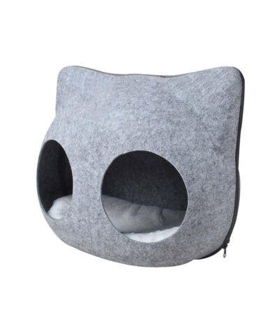 TaraPet Comfortable Cat Face Cave House Felt Cat Bed Tent for Indoor Home Cute Cat Bed 40x28x38cm
